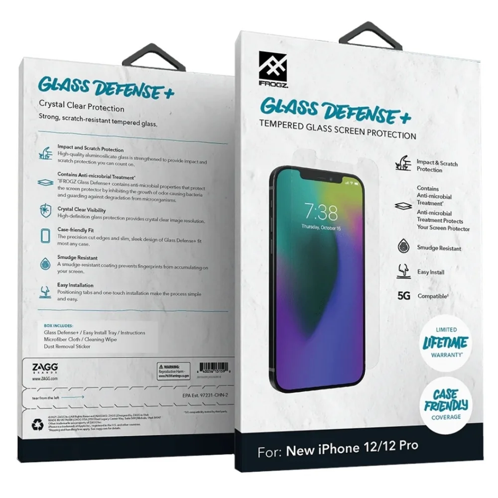 IFrogz Glass Defense+ Screen Protector for iPhone 12/12 Pro